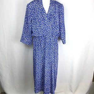 Vintage Pellini by Von Bramlett Dress Medium Blue White Geometric Elastic Waist